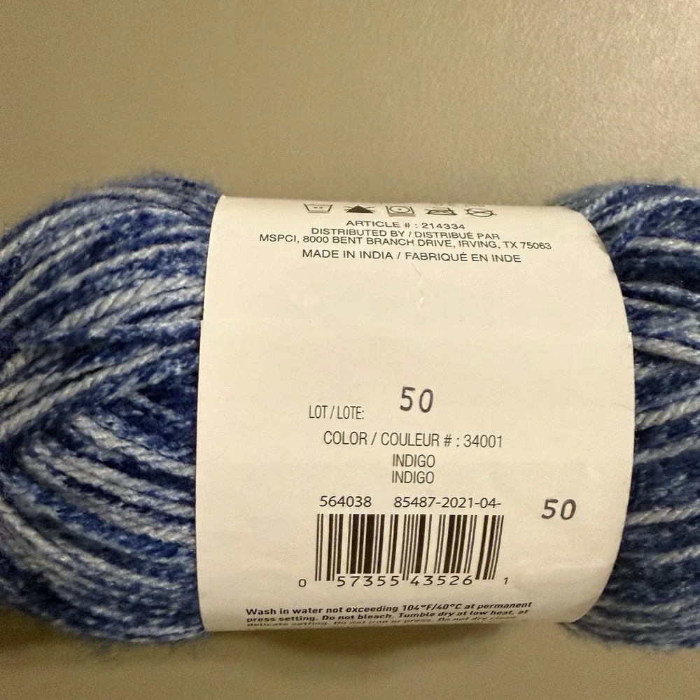 New Impeccable Blue Indigo Acrylic‎ Yarn Skein 6mm 4.5 Oz Loops And Threads